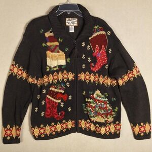 Vintage 1999 Heirloom Collectibles Christmas Sweater Cardigan Womens Large Ugly